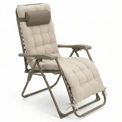 Image de CASABEL chaise pliante Zéro Gravité taupe avec coussin, fauteuil extérieur inclinable et confortable, Acier et toile Textilene