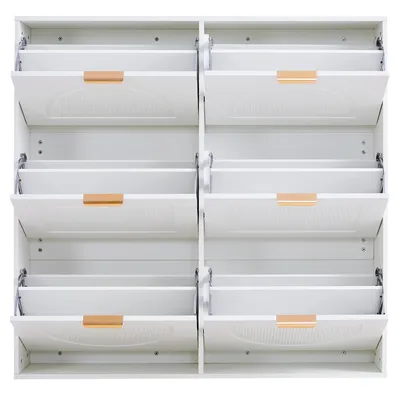 Produktbild von Flieks Schuhschrank Schmal mit 6 Klappen, Schuhkipper 118x25x115 cm, Schuhkommode für Flur Wohnzimmer, weiß