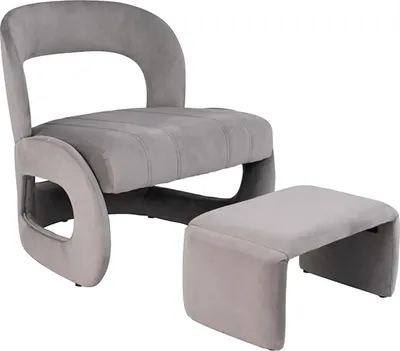 Zdjęcie produktu dla Fotel z otomaną, welurowy fotel i pufa z zakrzywionym oparciem, siedzisko wyściełane pianką, antypoślizgowe nóżki, elegancki design, oszczędność miejsca, szary
