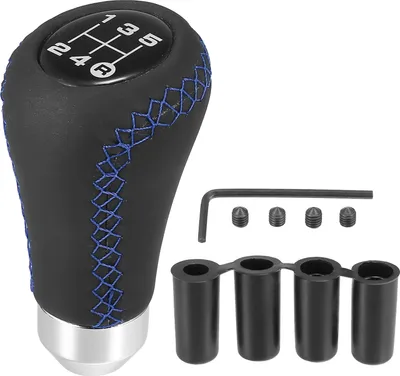 Produktbild von Auto Schaltknauf 5 Gang Schwarz aus Kunstleder mit Blau Stichen