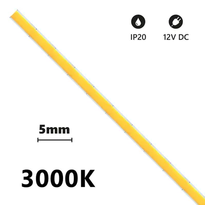 Immagine prodotto di Alcapower Striscia LED COB SLIM IP20 5 metri 12V 3000K Luce Calda 6W/m 600lm/m 504 LED/m Alta Densità per Illuminazione Lineare Professionale