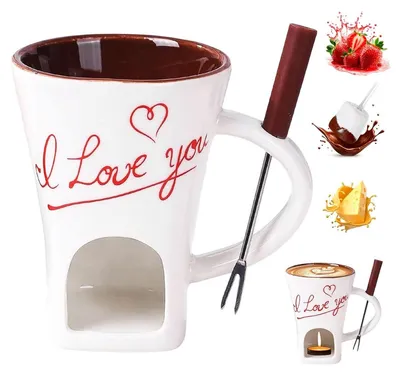 Produktbild von Schokoladenfondue-Set Fondue-Set Schokofondue - Keramik - 130 ml - Mit Gabel und Teelicht
