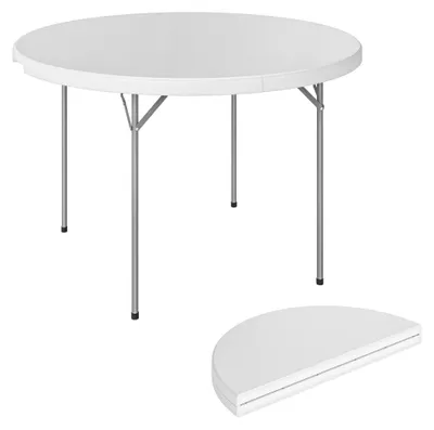 Obrázek produktu pro Campingový stůl - Skládací stůl - Lehký - Přenosný - Kovová konstrukce - 120x120x74 cm - Bílá barva