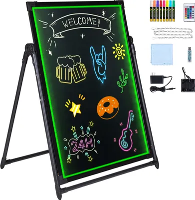 Immagine prodotto di SucceBuy Lavagna a LED, 32 "x24" illuminata, cancellabile, retroilluminata, insegna menu effetto neon, lavagna da disegno con 8 pennarelli fluorescenti e telecomando.