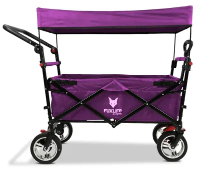 Produktbild von FUXLIFE by FUXTEC Bollerwagen faltbar FX-CT700 Purpur klappbarer Handwagen für Ausflug & Alltag gepolsterter Sitzbereich mit Feststellbremsen Purpur