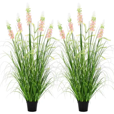 Imagen del producto de Césped artificial decorativo con cinco flores, 120 cm, planta artificial para interior y exterior