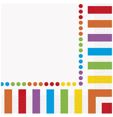 Produktbild von 16 bunte Papierservietten Gestreift + Punkte 33x33cm Geburtstag - Einheitsgröße