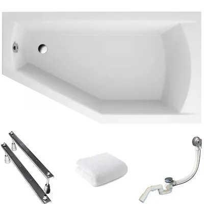 Produktbild von Aqua For You | Polimat Asymmetrische Badewanne - Eckbadewanne – 150x90 Cm - Antibakterielle Beschichtung - Mit Siphon Und Füßen - Acryl