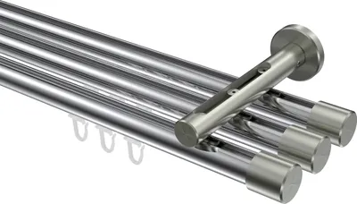 Produktbild von Interdeco Innenlaufstange / Gardinenstange mit Innenlauf Chrom / Edelstahl-Optik, Typ Siteno Santo (Kappe), 20 mm Ø 3-läufig, 540 cm