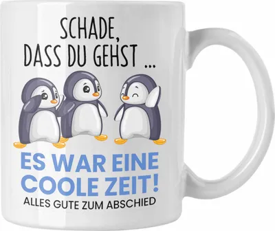 Produktbild von Trendation - Schade Dass Du Gehst Tasse Geschenk zum Abschied Jobwechel Abschiedsgeschenk Arbeitskollegin (Weiß)