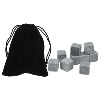 Produktbild von Whiskey-Steine aus 2 cm Granit, Whiskey-Eis-Tartstein Set mit Flanellbeutel, Geschenk für Whisky, Gin, Wein, Wodka, 9 Stück