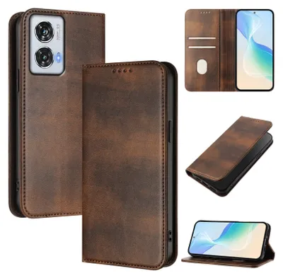Immagine prodotto di Custodia per Motorola Edge 50 Fusion, custodia in pelle vintage con protezione RFID, slot per schede, supporto Marrone