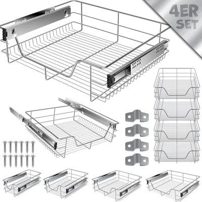 Produktbild von KESSER® Teleskopschublade  Küchenschublade  Küchenschrank  Korbauszug  Schrankauszug  Vollauszug  Schublade, Silber, 4x 60cm