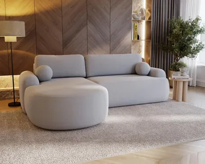 Zdjęcie produktu dla Narożnik tapicerowany CLOUD L z funkcją spania, sofa narożna w kształcie L boucle, nowoczesny narożnik do salonu, Kolor: jasnoszary (lambi 11), Strona: lewy