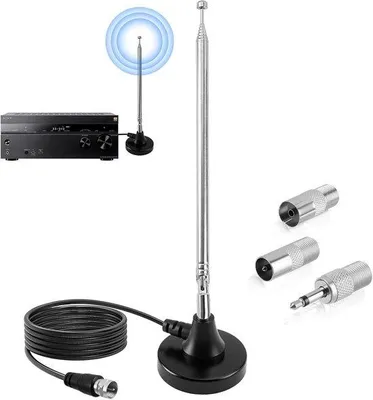 Immagine prodotto di Antenna FM digitale da interno con base magnetica e cavo da 3 m, altezza 79 cm, per ricevitori stereo, home cinema, sintonizzatori Hi-Fi, TV e applicazioni audio-video