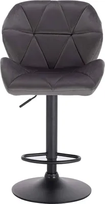 Zdjęcie produktu dla Stołek barowy - Szary - Aksamit - Ergonomiczny z oparciem - Regulowana wysokość 60-82 cm - Krzesło kuchenne - 1 szt
