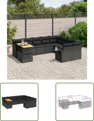 Produktbild von The Living Store 10-tlg. Garten-Sofagarnitur mit Kissen Schwarz Poly Rattan