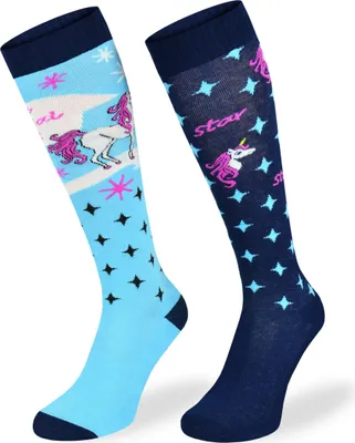 Produktbild von Skiety Reitbekleidung Damen & Herren - Kniestrümpfe für Damen & Herren - Reitsocken Reitsport Damen & Herren - Reitsocke Mädchen - Blue Unicorn, 39-42
