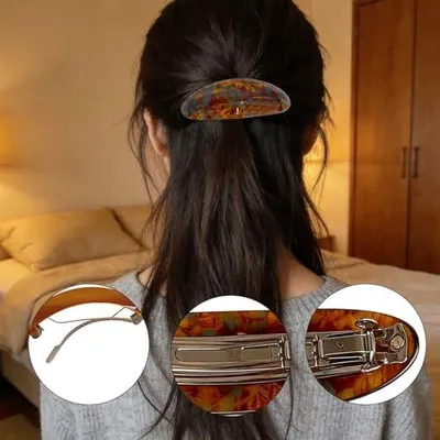 Produktbild von 4 ovale Acetat-Haarspangen für Damen im Vintage-Schildpatt-Look, große französische Druck-Haarspangen für Frauen und Mädchen mit dickem und dünnem Haar