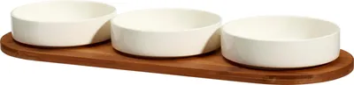 Obrázok produktu pre Sada porcelánových servírovacích misiek APERIO, 3 x 390 ml, bambusový podnos