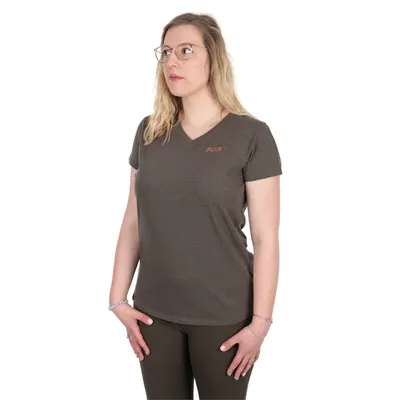 Zdjęcie produktu dla Fox Fishing Koszulka Womens V-Neck T-Shirt Dusty Olive Marl/Mauve Fox L