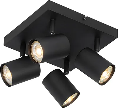 Zdjęcie produktu dla QAZQA – nowoczesna lampa sufitowa I lampa sufitowa I lampa I oprawa oświetleniowa czarna 4-punktowa regulowana kwadratowa – Jeana I salon I sypialnia – stal kwadratowa – przystosowana do żarówek LED GU10