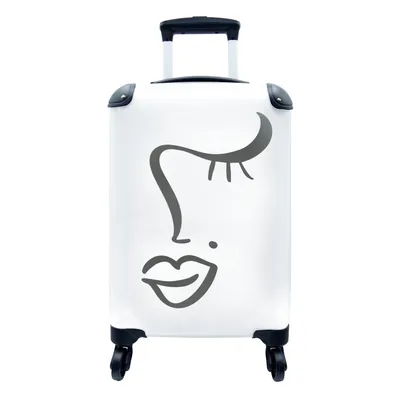 Produktbild von MuchoWow® Koffer Handgepäck Trolley Rollkoffer Kleine Reisekoffer mit 4 Rollen - Frau - Gesicht - Minimalismus - Cabin Size < 55x40x23 cm & 55x40x20 cm - Fotokoffer - Kabinenkoffer - Boardgepäck - Reise-Box - Reisekoffer - Reisegepäck - Koffer mit Bild - Trolley für Kinder