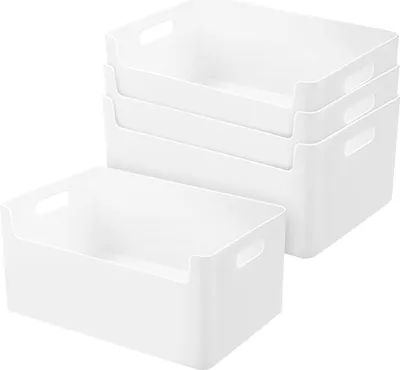 Produktbild von Set von 4 weißen Kunststoff-Aufbewahrungsboxen für Küche und Badezimmer