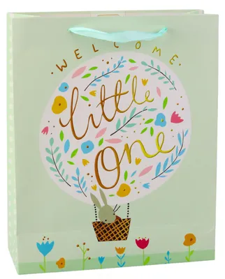 Productafbeelding van Geboortecadeauzakje Konijntje Bloemen Groen 32 X 26 X 12 Cm