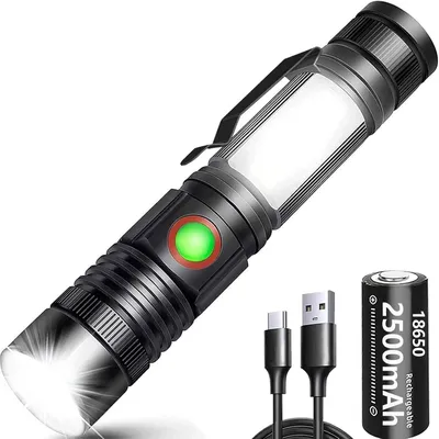 Productafbeelding van LED zaklamp, 2000 lumen, 2500 mAh, oplaadbaar, met magneet en COB werklamp, zoombaar