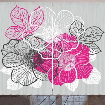 Produktbild von ARANDE Grau Gardine, Abstrakter Blühender Pfingstrosen Romantische Frühlingsblumen, 280 x 245 cm, Grau Magenta Weiß