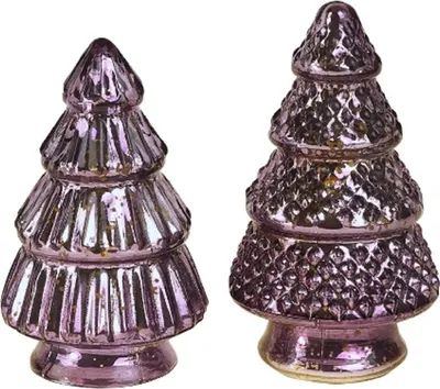 Produktbild von Schönes 2er Set Deko Weihnachtsbäume aus Glas in Lila, H 14 cm, festliche Deko