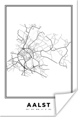 Produktbild von MuchoWow® Poster Karte - Aalst - Schwarz und weiß - Stadtplan - Belgien 80x120 cm - Papierdruck