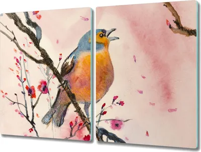 Produktbild von Coloray Schneidebrett Herdabdeckplatte 2x40x52 cm Kochplattenabdeckung Hackbrett Küchenbrett - Branche Blumen Tier Vogel