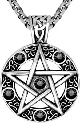 Obrázok produktu pre Náhrdelník Pentagram so Zirkónmi - Strieborný/Čierny KP34593
