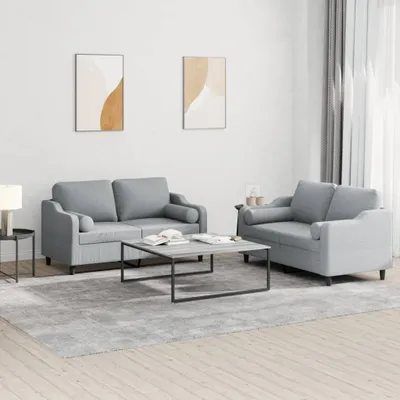 Produktbild von Design 2-tlg. Sofagarnitur mit Kissen Hellgrau Stoff, Schlafsofas 2024 Neu