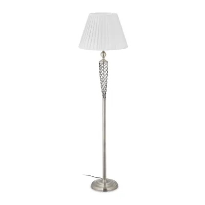 Produktbild von Relaxdays Stehlampe antik, Stoffschirm, dekorativer Metallfuß, E27, Standleuchte Wohnzimmer, HxD: 157x42cm, silber/weiß