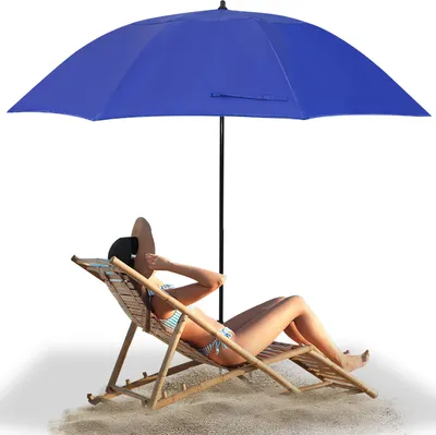 Image de Parasol de plage Clanmacy 210 cm Protection UV 50+ Inclinable avec piquet Sac de transport Hydrofuge Plage Jardin Parasol de balcon Parasol de jardin Bleu