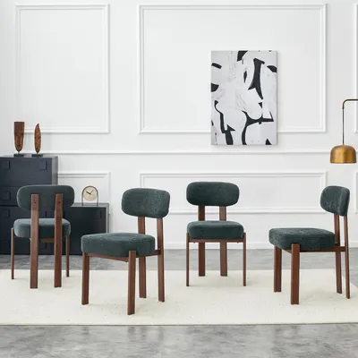 Image de Ensemble de 4 chaises de salle à manger de style milieu du siècle, avec assise rembourrée en tissu, structure en métal, dimensions 49 x 57 x 83 cm, couleur grise