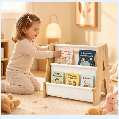 Kinder-Bücherregal aus Holz, 4 Ebenen, dreieckig, 43x34 cm