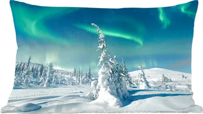 Produktbild von MuchoWow® Zierkissen Sofakissen Wohnzimmer Dekokissen 50x30 cm Nordlicht - Schnee - Landschaft - Winter - Höhle - Wohnzimmerdekoration - Polster mit Photo
