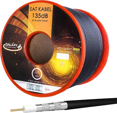 Produktbild von hb-digital 25m Koaxialkabel Galaxy mit Außen Durchmesser 7mm 135dB 5-Fach geschirmt Reines Kupfer schwarz