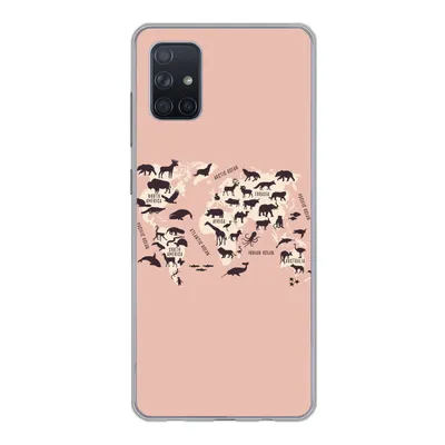 Produktbild von MuchoWow® Handyhülle Schutzhülle Hülle für Samsung Galaxy A71 Weltkarte - Tiere - Scherenschnitt Silikon Softcase Handy Hülle - Kartenbesitzer