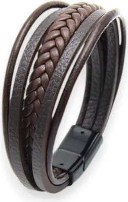 Zdjęcie produktu dla Bransoletka skorzana brazowa wielowarstwowa 23cm prezent