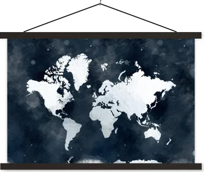 Produktbild von MuchoWow® Textilposter Weltkarte - Blau - Aquarell 120x80 cm mit schwarzem Rahmen - Wanddeko