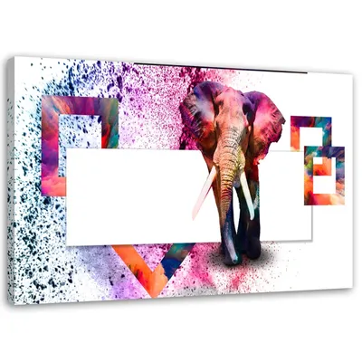 Produktbild von Leinwandbild bunte elefantentiere abstraktion 60x40 cm Feeby farbe wandbild bereit zum aufhängen