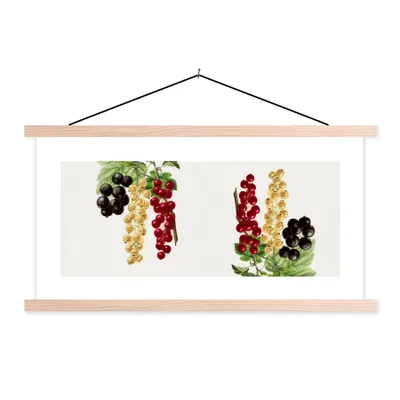 Produktbild von MuchoWow® Textilposter Trauben - Beeren - Lebensmittel 60x30 cm mit holzfarbenen Rahmen - Dekoration