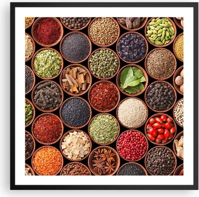 Produktbild von Gerahmtes Poster - Schwarzer Rahmen - Gewürz Küche - 60x60 cm - Wand Bild - Wanddeko - Wandbilder - Kunstposter - Wandposter - Bilderrahmen - Bilder - Kunstdruck - Wandbild - P2BAC60x60-3600