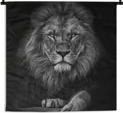 Produktbild von MuchoWow® Wandteppich Wandbehang Löwe - Tiere - Schwarz - Weiß 60x60 cm Tapisserie Dekoration Wandtuch - Dekorationen - Wand Decke