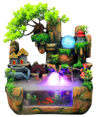 Zimmerbrunnen Wasserfall mit LED-Beleuchtung, Tischbrunnen, 38x30x20 cm